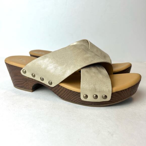Korks by Kork-Ease X-Band Benicia Vegan Leather Sandals Gold Sz 7 - Picture 1 of 10